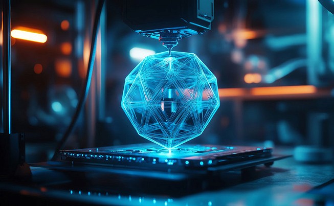 mock up of a high tech £D printing of a globe shape object